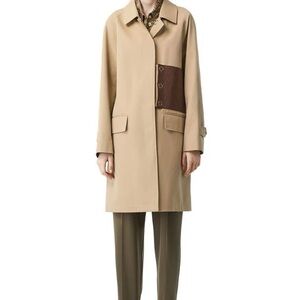 Monogram Leather Detail Cotton Gabardine Car Coat